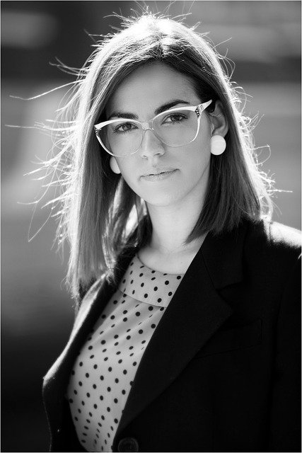 woman, glasses, portrait, female, formal, eyeglasses, emotion, face, monochrome