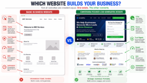 Comparison of a basic business website and a conversion-focused lead generation website.