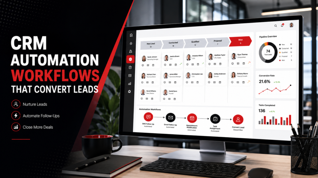 CRM automation workflows moving leads through an automated sales pipeline
