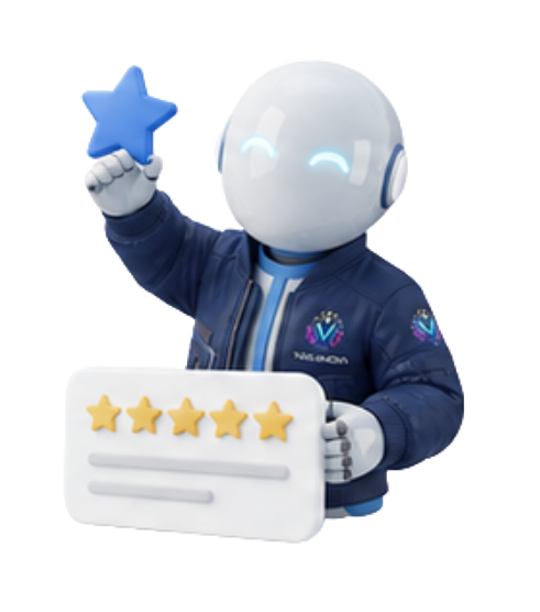 VoxHome mascot holding review stars