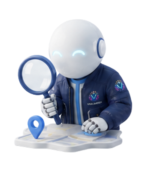 VoxHome mascot holding a magnifying glass for local SEO